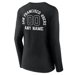 San Francisco 49ers Women's Personalized Name & Number Monochrome Long Sleeve V-Neck T-Shirt Black - NFL