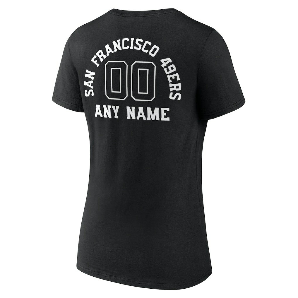 San Francisco 49ers Women's Personalized Name & Number Monochrome V-Neck T-Shirt Black - NFL