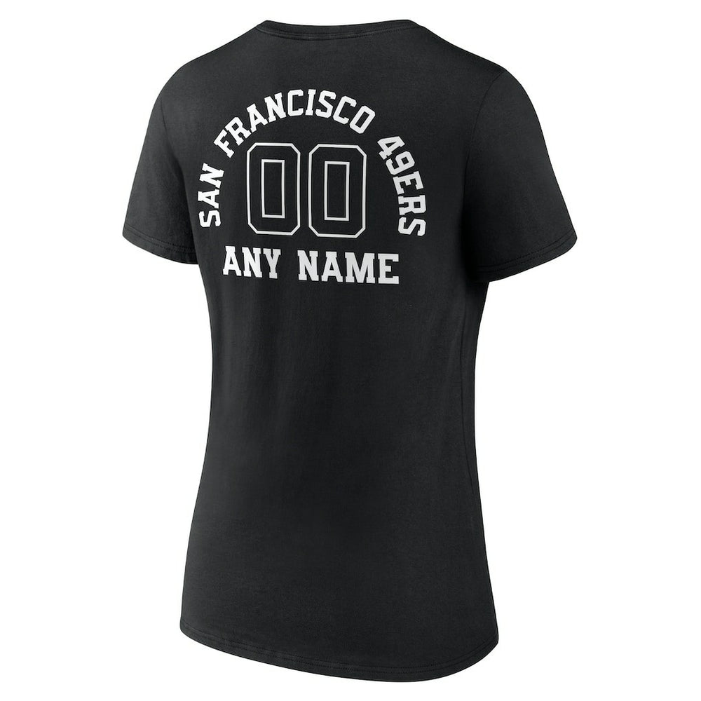San Francisco 49ers Women's Personalized Name & Number Monochrome V-Neck T-Shirt Black - NFL