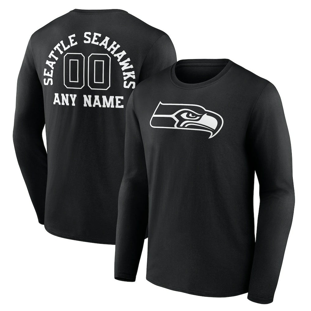 Seattle Seahawks Personalized Name & Number Monochrome Long Sleeve T-Shirt Black - NFL