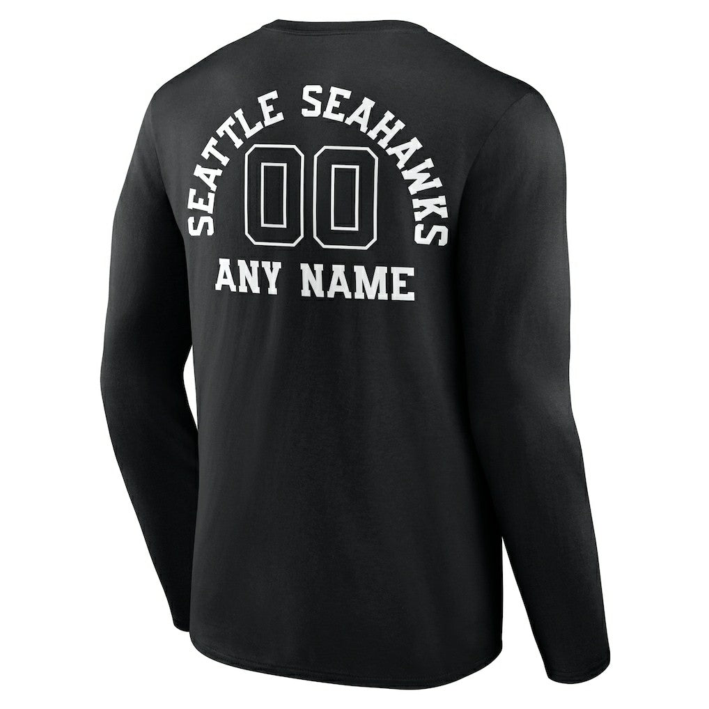 Seattle Seahawks Personalized Name & Number Monochrome Long Sleeve T-Shirt Black - NFL