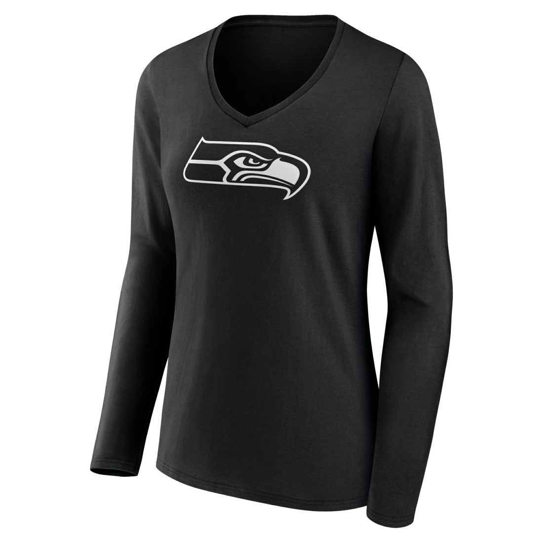 Seattle Seahawks Women's Personalized Name & Number Monochrome Long Sleeve V-Neck T-Shirt Black - NFL