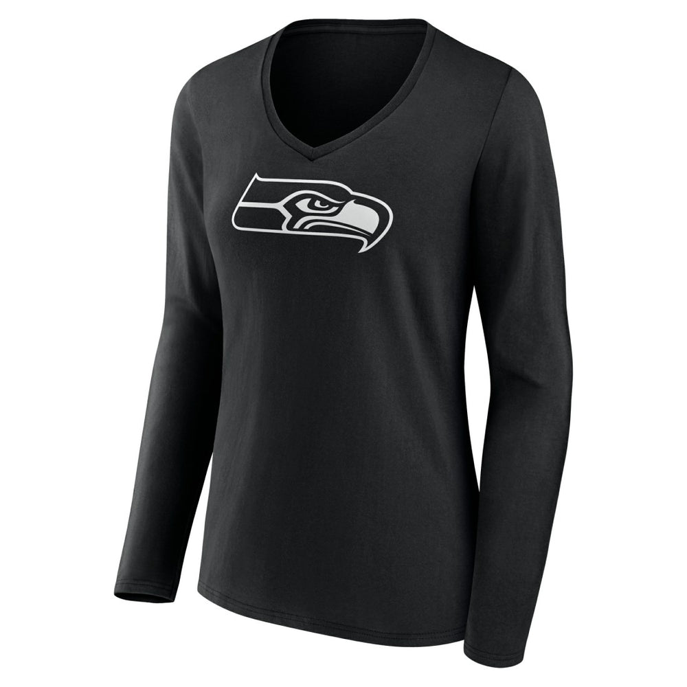Seattle Seahawks Women's Personalized Name & Number Monochrome Long Sleeve V-Neck T-Shirt Black - NFL
