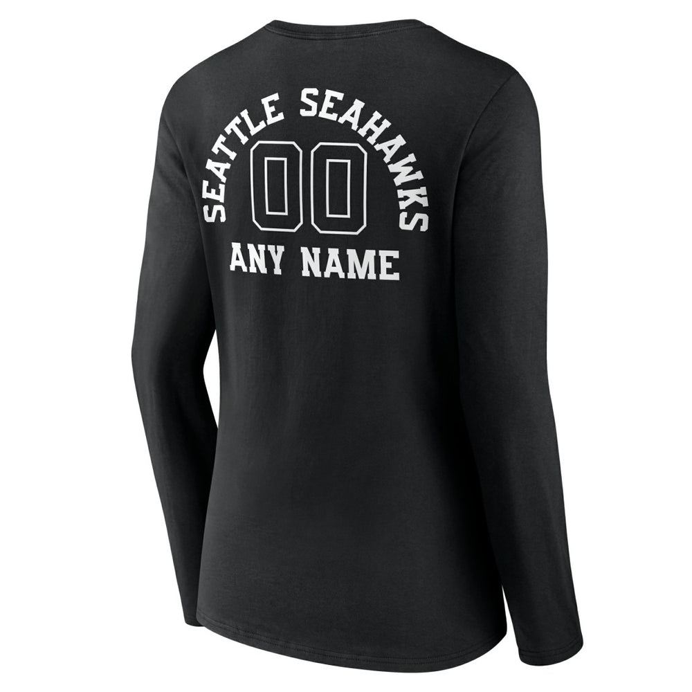 Seattle Seahawks Women's Personalized Name & Number Monochrome Long Sleeve V-Neck T-Shirt Black - NFL