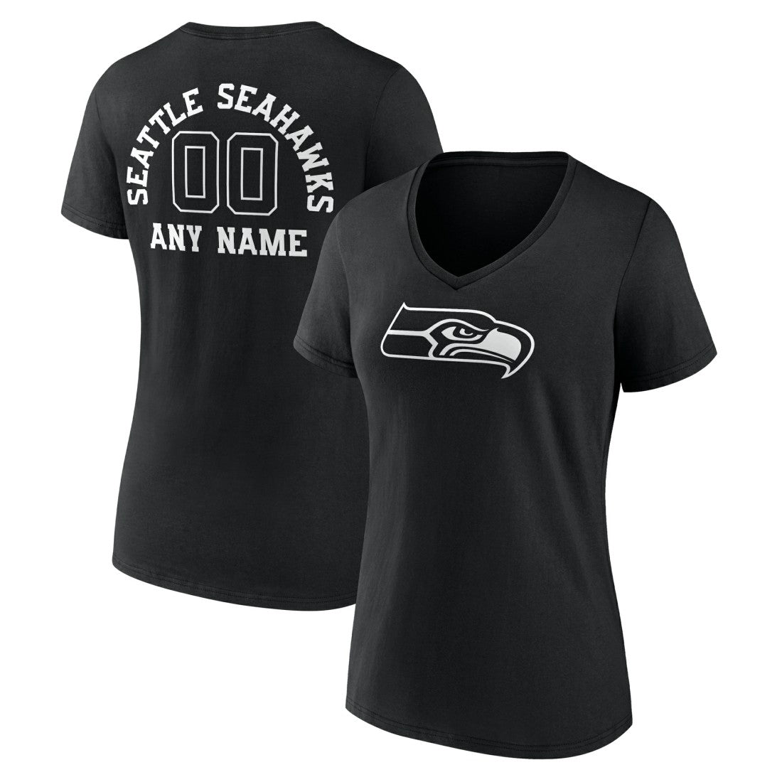 Seattle Seahawks Women's Personalized Name & Number Monochrome V-Neck T-Shirt Black - NFL