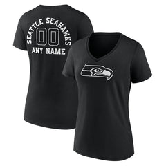 Seattle Seahawks Women's Personalized Name & Number Monochrome V-Neck T-Shirt Black - NFL