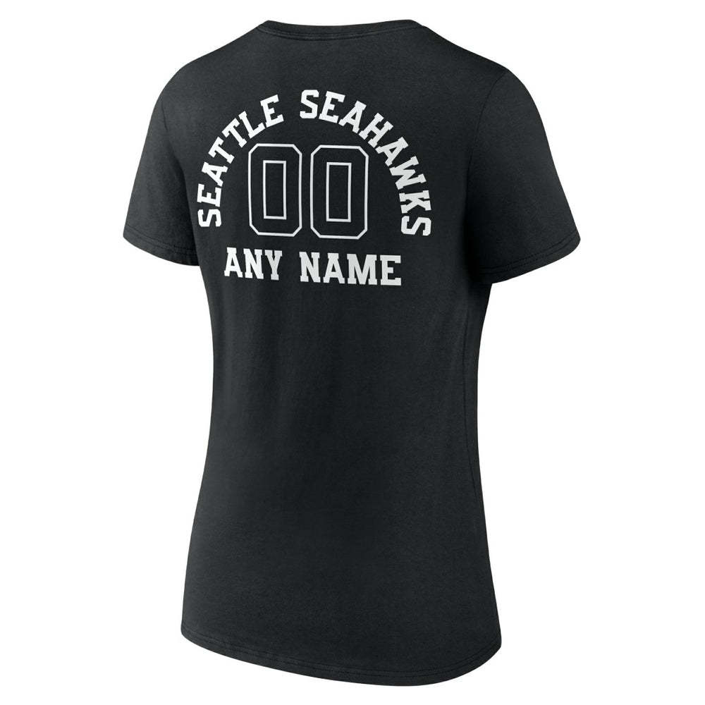 Seattle Seahawks Women's Personalized Name & Number Monochrome V-Neck T-Shirt Black - NFL