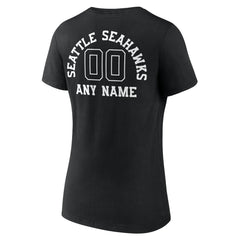 Seattle Seahawks Women's Personalized Name & Number Monochrome V-Neck T-Shirt Black - NFL