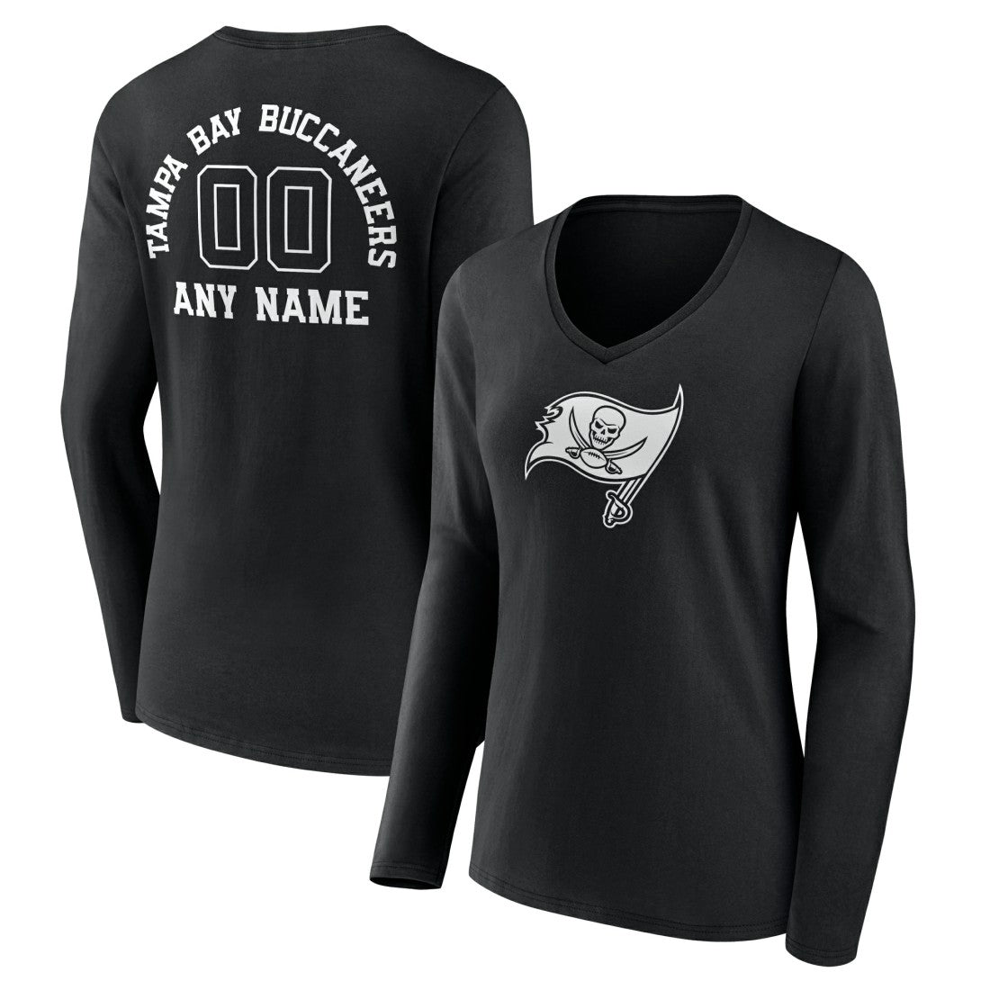 Tampa Bay Buccaneers Women's Personalized Name & Number Monochrome Long Sleeve V-Neck T-Shirt Black - NFL