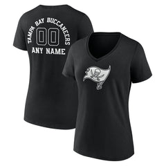 Tampa Bay Buccaneers Women's Personalized Name & Number Monochrome V-Neck T-Shirt Black - NFL