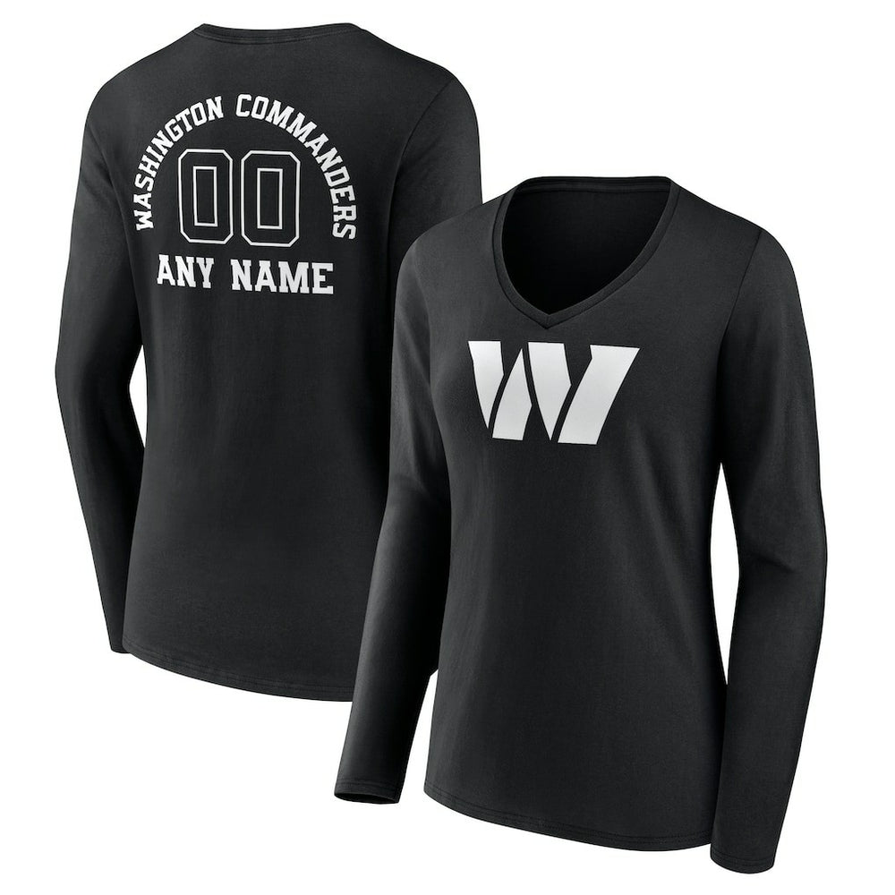 Washington Commanders Women's Personalized Name & Number Monochrome Long Sleeve V-Neck T-Shirt Black - NFL