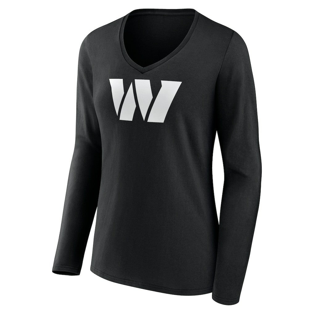 Washington Commanders Women's Personalized Name & Number Monochrome Long Sleeve V-Neck T-Shirt Black - NFL