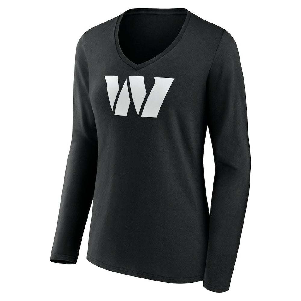 Washington Commanders Women's Personalized Name & Number Monochrome Long Sleeve V-Neck T-Shirt Black - NFL