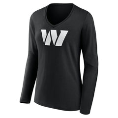 Washington Commanders Women's Personalized Name & Number Monochrome Long Sleeve V-Neck T-Shirt Black - NFL