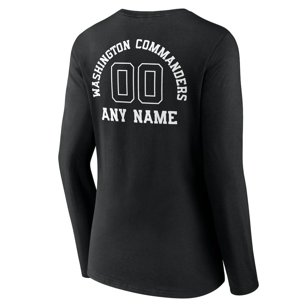 Washington Commanders Women's Personalized Name & Number Monochrome Long Sleeve V-Neck T-Shirt Black - NFL