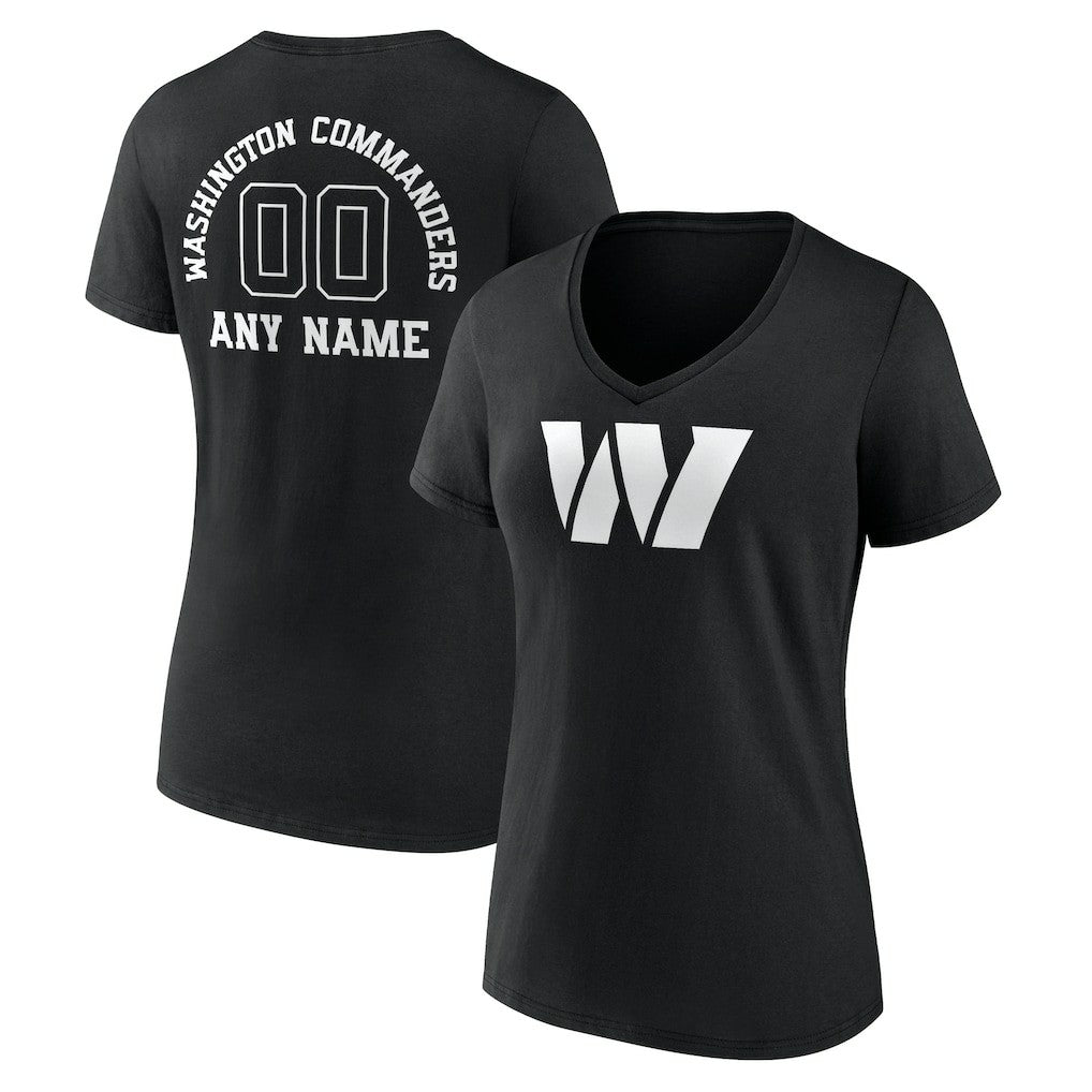 Washington Commanders Women's Personalized Name & Number Monochrome V-Neck T-Shirt Black - NFL