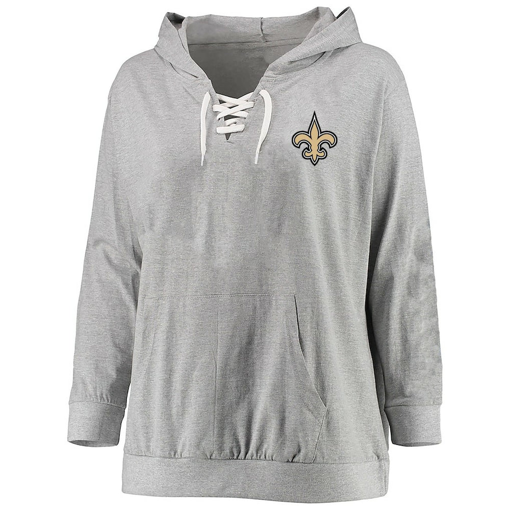 New Orleans Saints Women's Plus Size Lace-up Pullover Hoodie Heather Gray - Fanatics