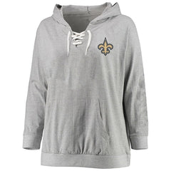 New Orleans Saints Women's Plus Size Lace-up Pullover Hoodie Heather Gray - Fanatics