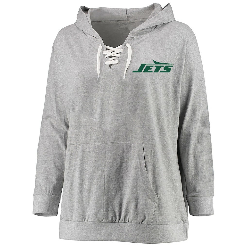 New York Jets Women's Plus Size Lace-up Pullover Hoodie Heather Gray - Fanatics