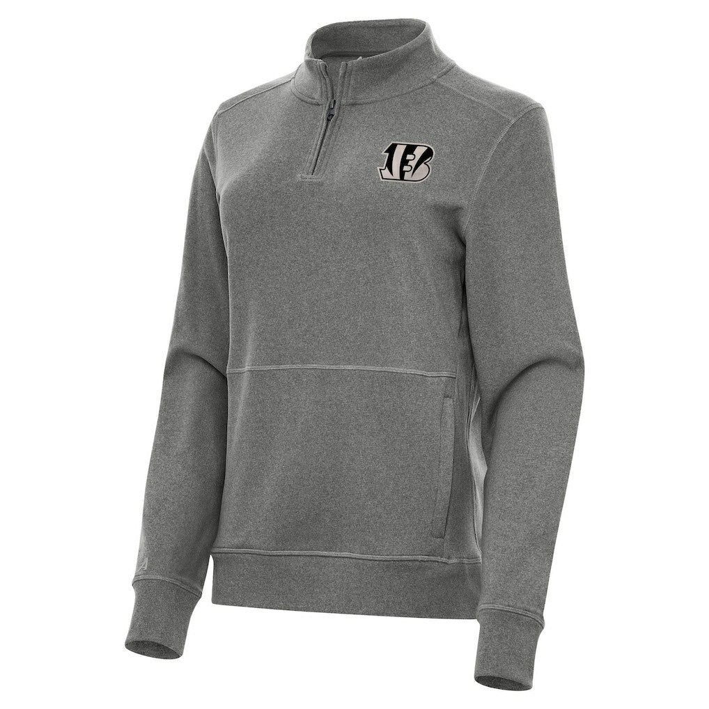 Cincinnati Bengals Antigua Women's Crush Quarter-Zip Top Heather Black - NFL