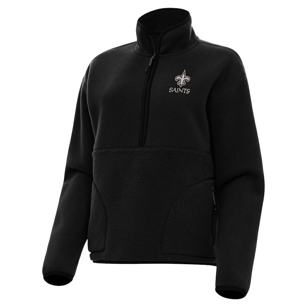 New Orleans Saints Antigua Women's Brushed Carbon Figure Half-Zip Pullover Sweatshirt – Black - NFL