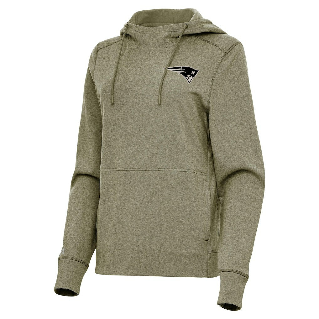 New England Patriots Antigua Women's Justice Pullover Hoodie Olive - NFL