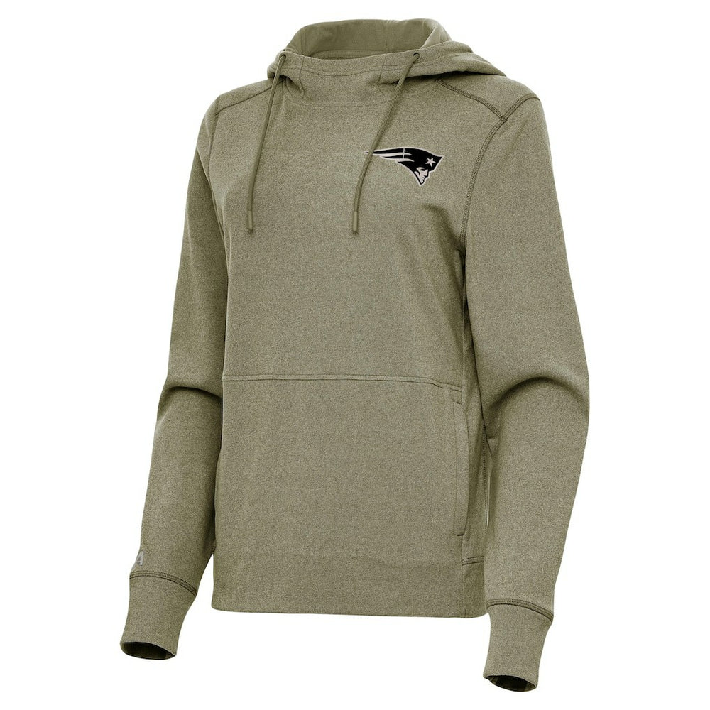 New England Patriots Antigua Women's Justice Pullover Hoodie Olive - NFL