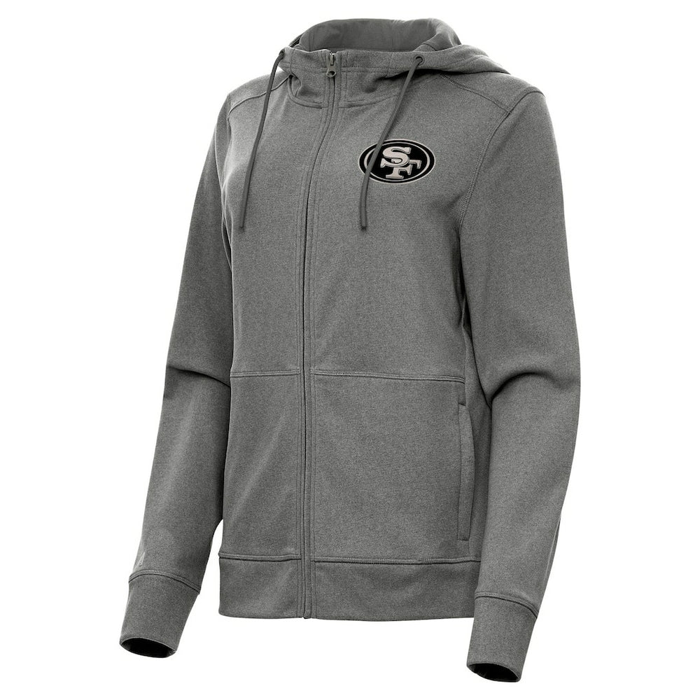 San Francisco 49ers Antigua Women's Seeker Full-Zip Hoodie Jacket Heather Black - NFL