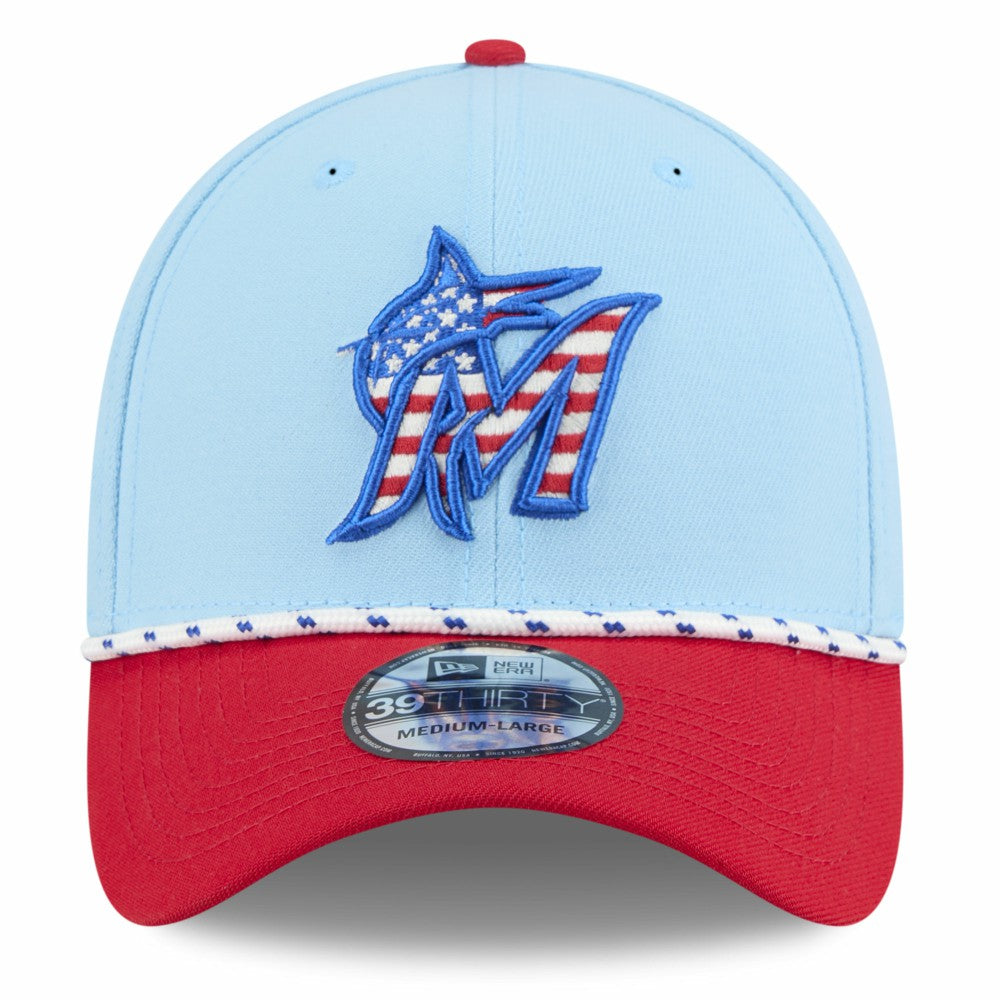 Miami Marlins New Era 2025 Fourth of July 39THIRTY Flex Hat discount