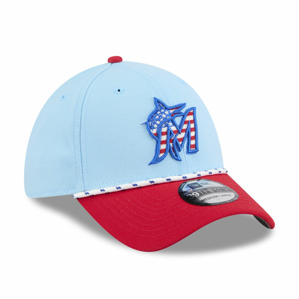 Miami Marlins New Era 2025 Fourth of July 39THIRTY Flex Hat discount