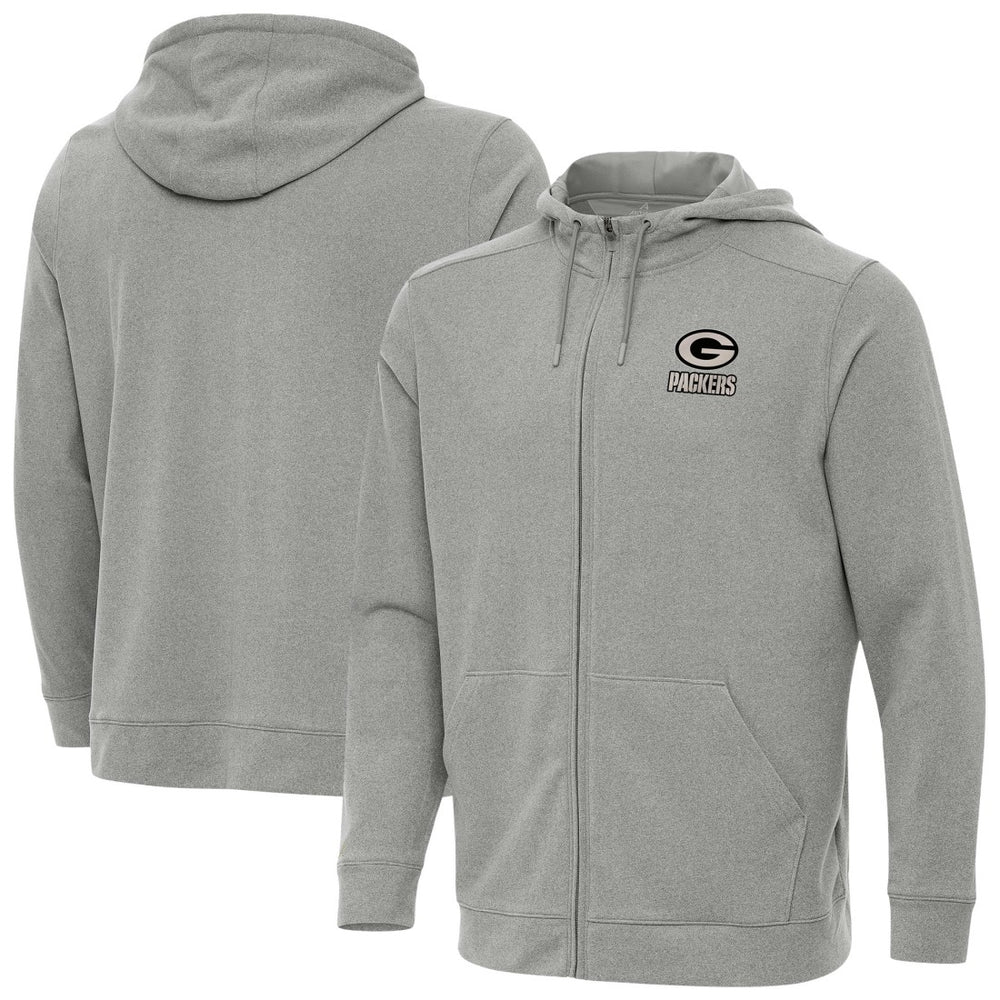 Green Bay Packers Antigua Effortless Full-Zip Hoodie Jacket Heather Gray - NFL