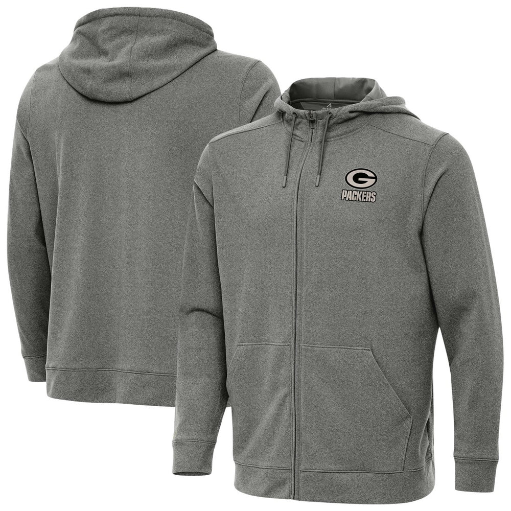Green Bay Packers Antigua Effortless Full-Zip Hoodie Jacket Heather Black - NFL