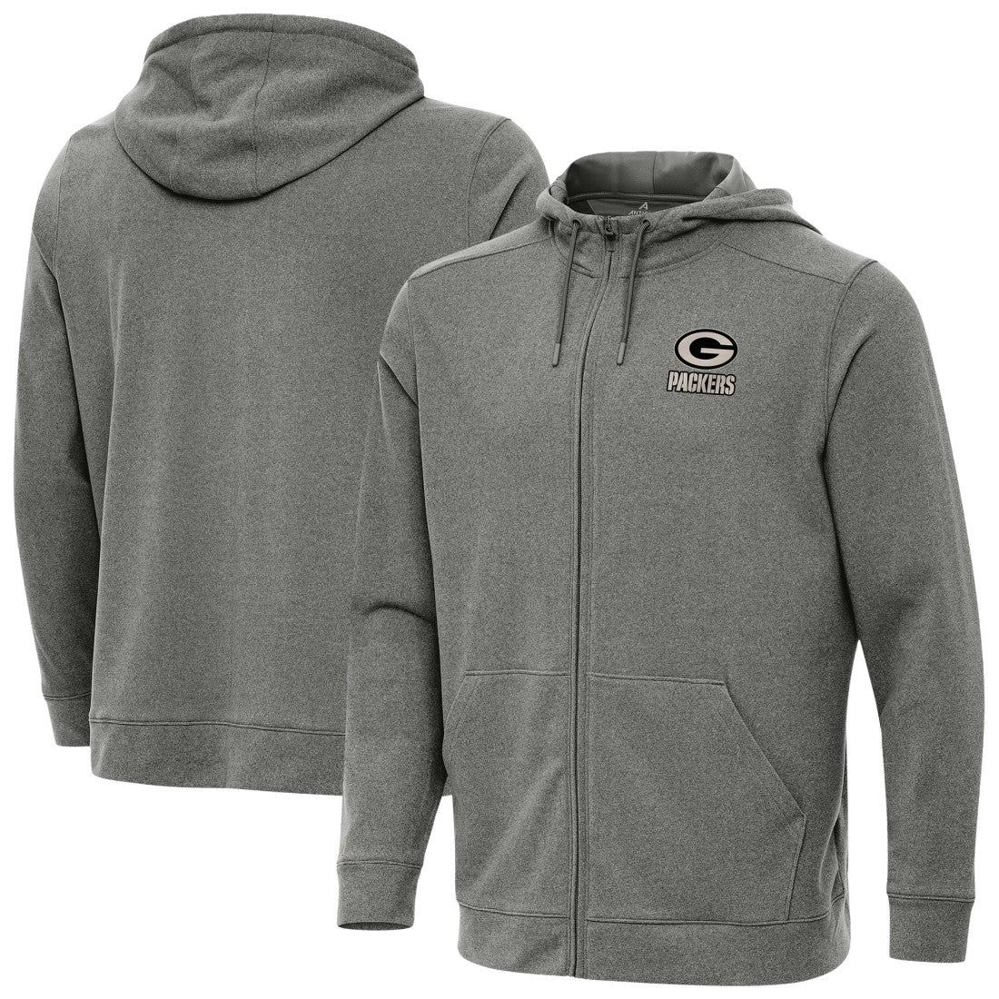 Green Bay Packers Antigua Effortless Full-Zip Hoodie Jacket Heather Black - NFL