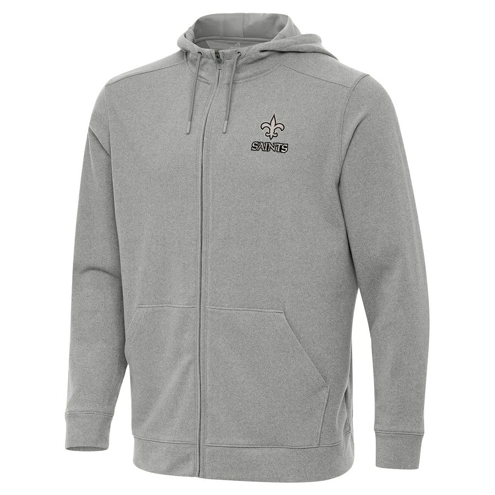 New Orleans Saints Antigua Effortless Full-Zip Hoodie Jacket Heather Gray - NFL