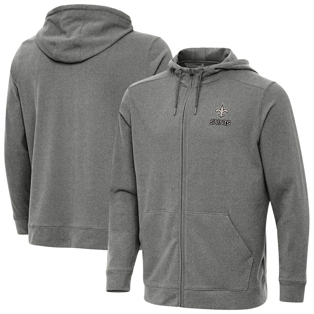 New Orleans Saints Antigua Effortless Full-Zip Hoodie Jacket Heather Black - NFL
