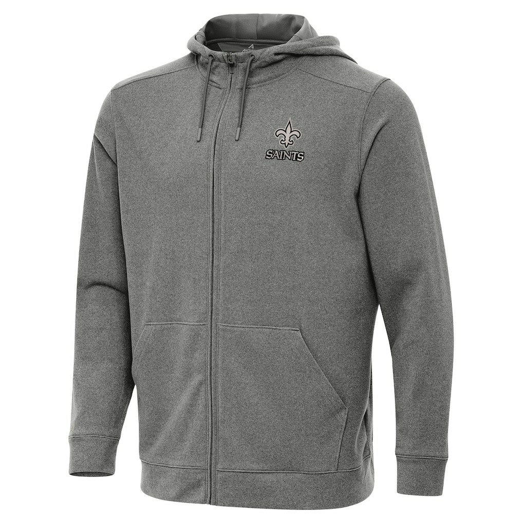 New Orleans Saints Antigua Effortless Full-Zip Hoodie Jacket Heather Black - NFL