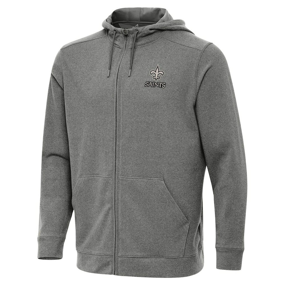 New Orleans Saints Antigua Effortless Full-Zip Hoodie Jacket Heather Black - NFL