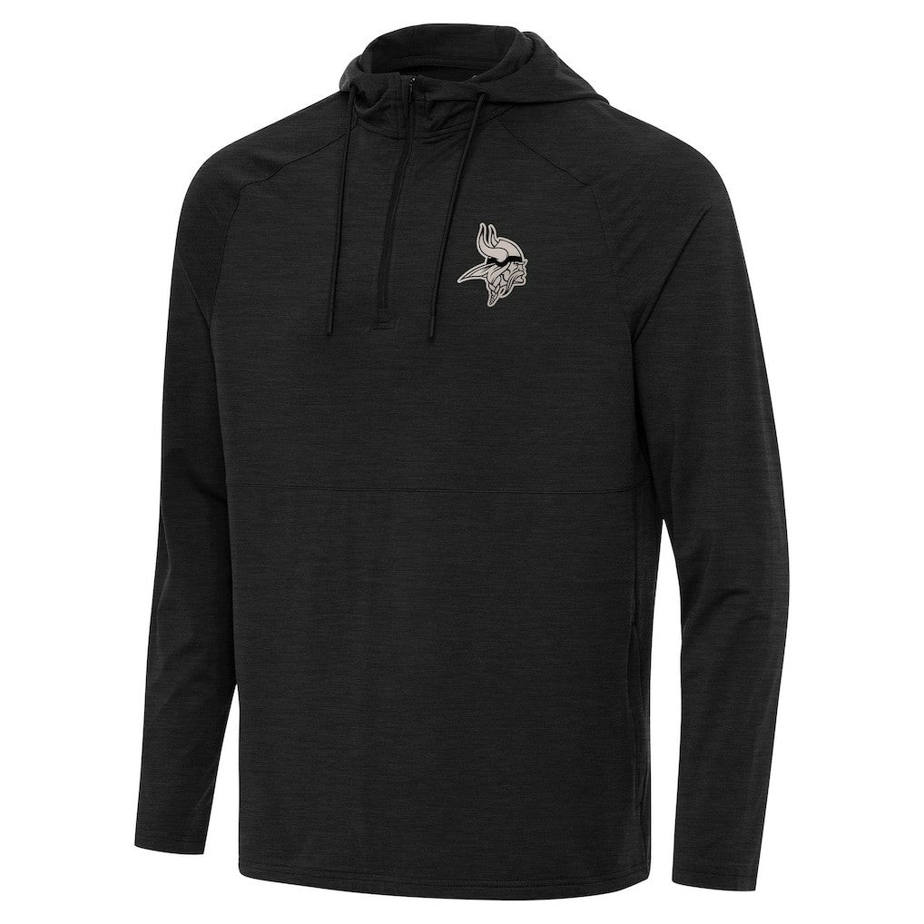 Minnesota Vikings Antigua Spikes Raglan Quarter-Zip Hoodie Heather Black - NFL