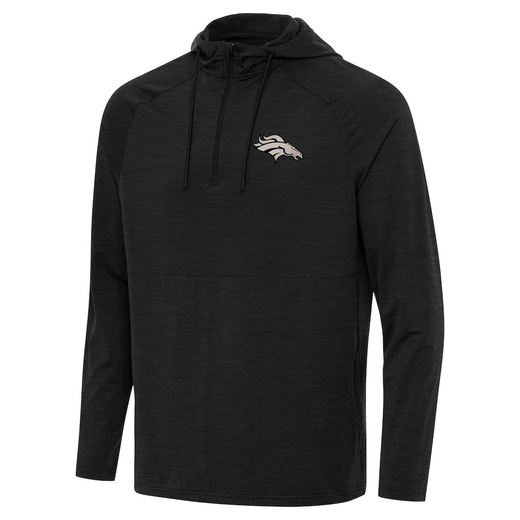 Denver Broncos Antigua Spikes Raglan Quarter-Zip Hoodie Heather Black - NFL