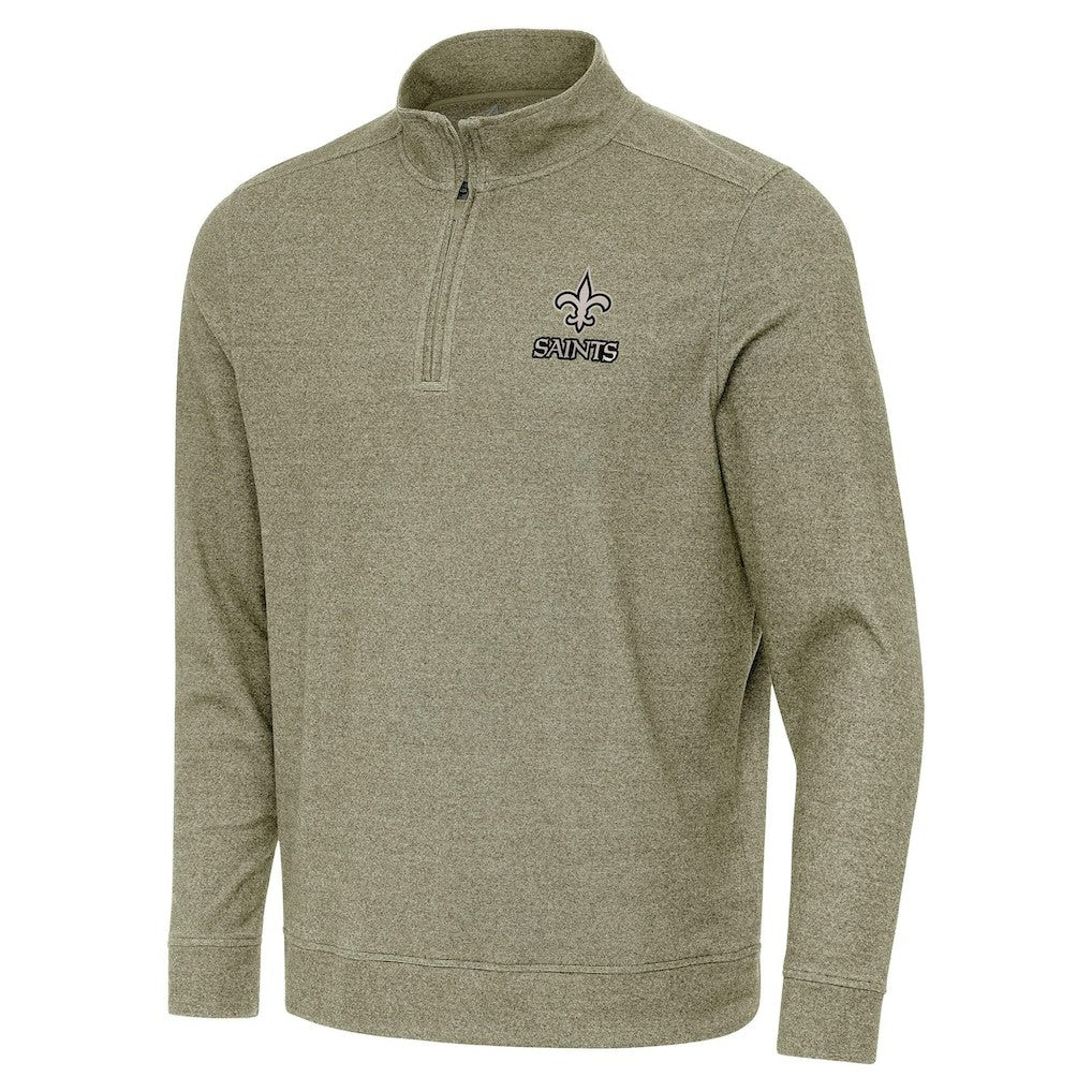 New Orleans Saints Antigua Subtle Quarter-Zip Top Heather Olive - NFL