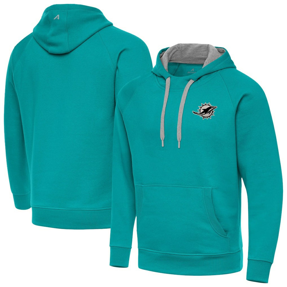Miami Dolphins Antigua Brushed Carbon Victory Pullover Hoodie Aqua - NFL