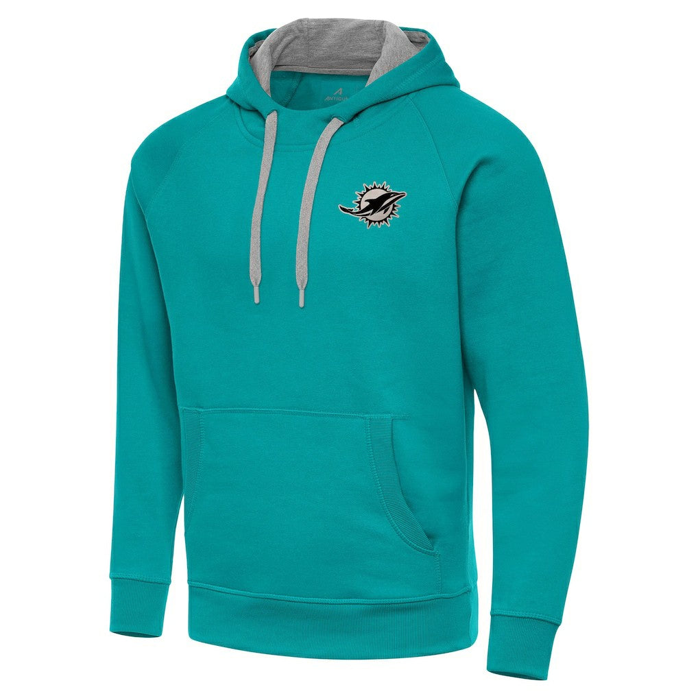 Miami Dolphins Antigua Brushed Carbon Victory Pullover Hoodie Aqua - NFL