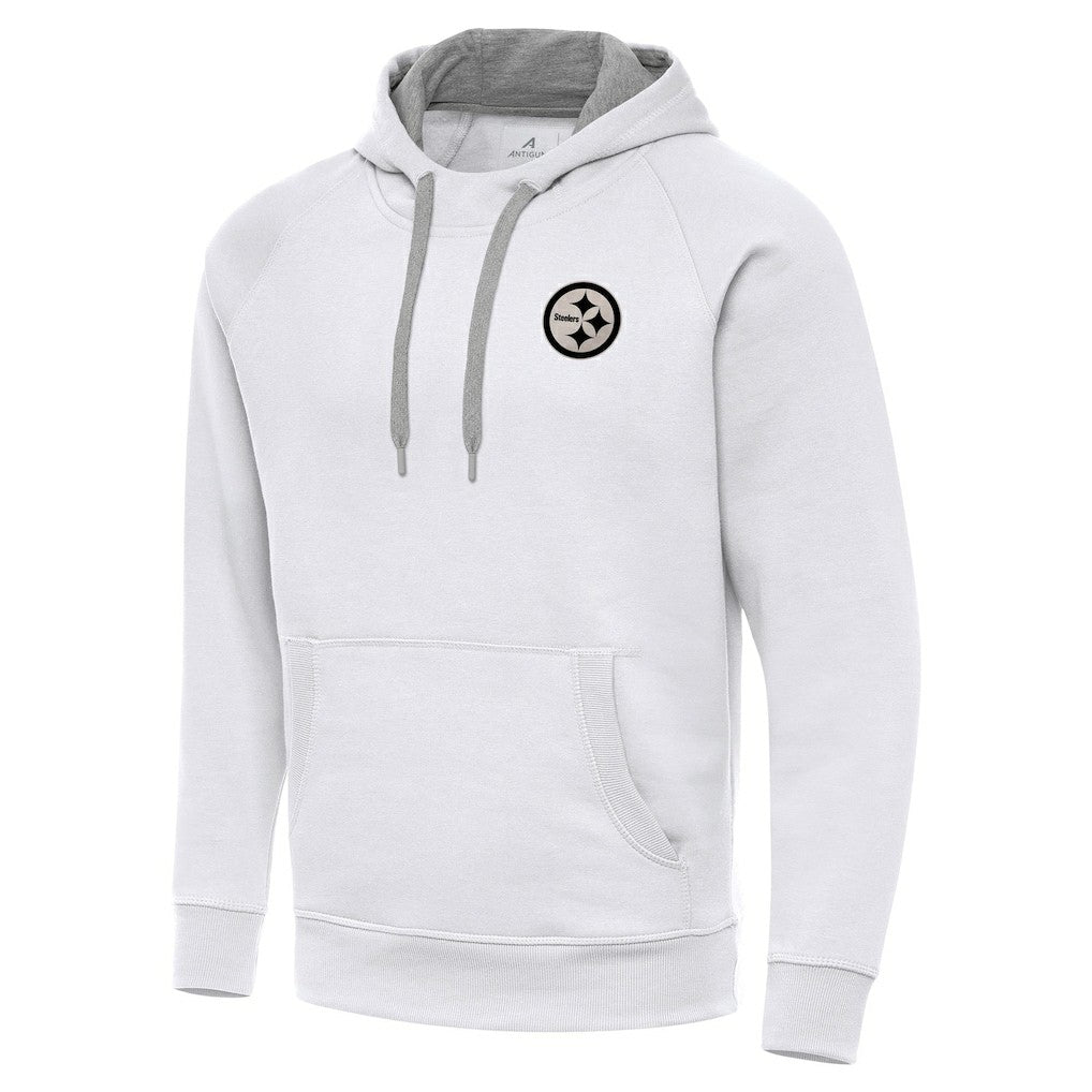 Pittsburgh Steelers Antigua Brushed Carbon Victory Pullover Hoodie White - NFL
