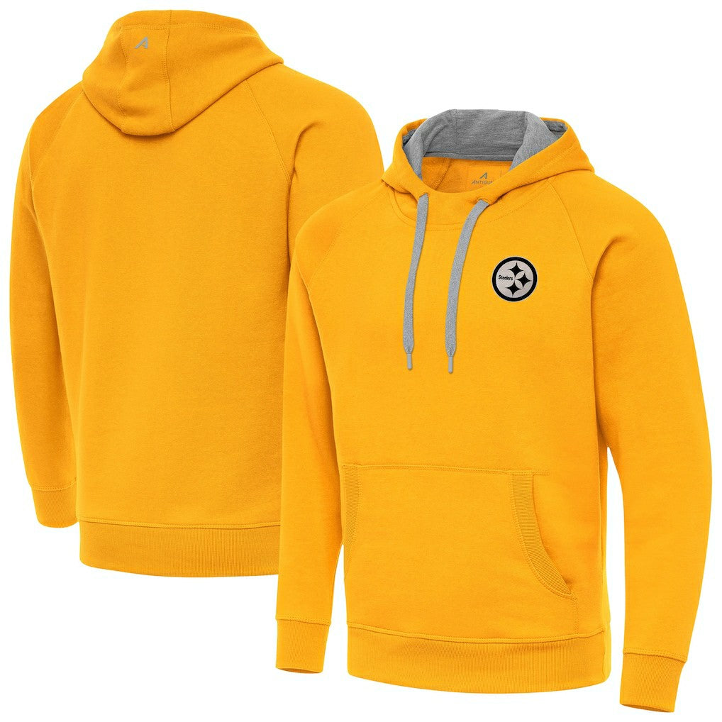 Pittsburgh Steelers Antigua Brushed Carbon Victory Pullover Hoodie Gold - NFL