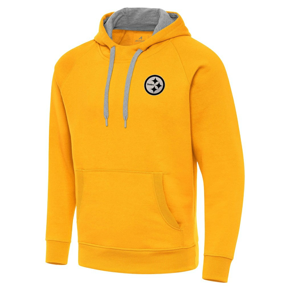 Pittsburgh Steelers Antigua Brushed Carbon Victory Pullover Hoodie Gold - NFL