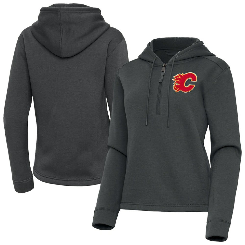 Calgary Flames - Antigua Women's Contemporary Quarter-Zip Hoodie Pewter