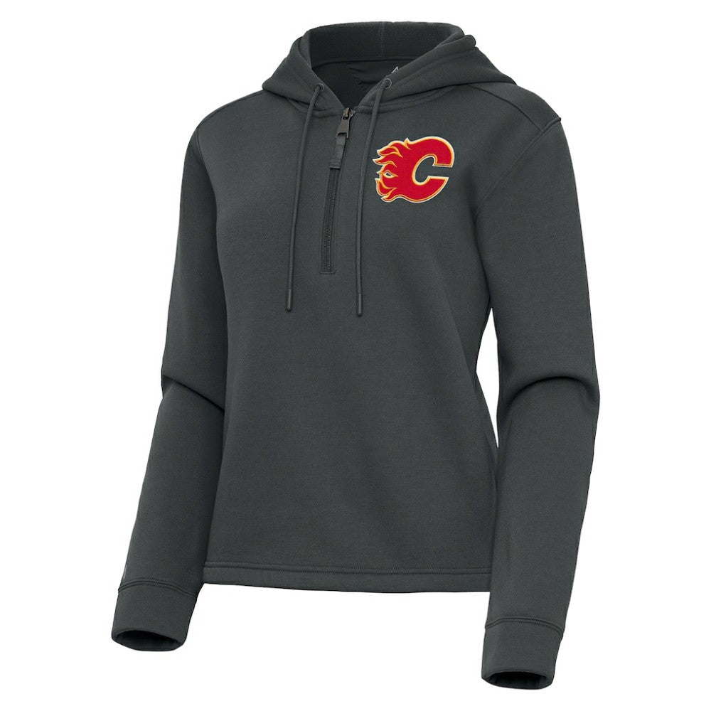Calgary Flames - Antigua Women's Contemporary Quarter-Zip Hoodie Pewter