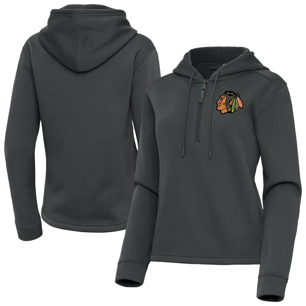 Chicago Blackhawks Antigua Women's Contemporary Quarter-Zip Hoodie Pewter