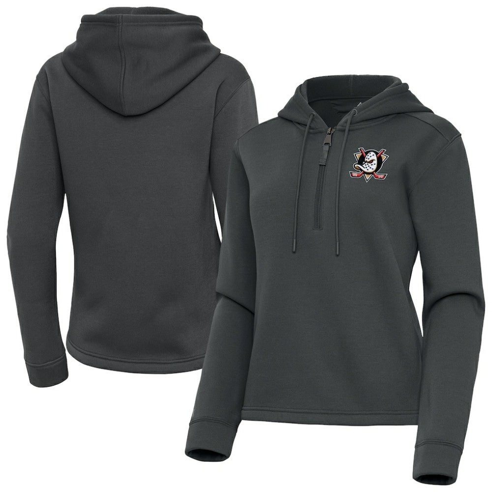 Anaheim Ducks - Antigua Women's Contemporary Quarter-Zip Hoodie Pewter