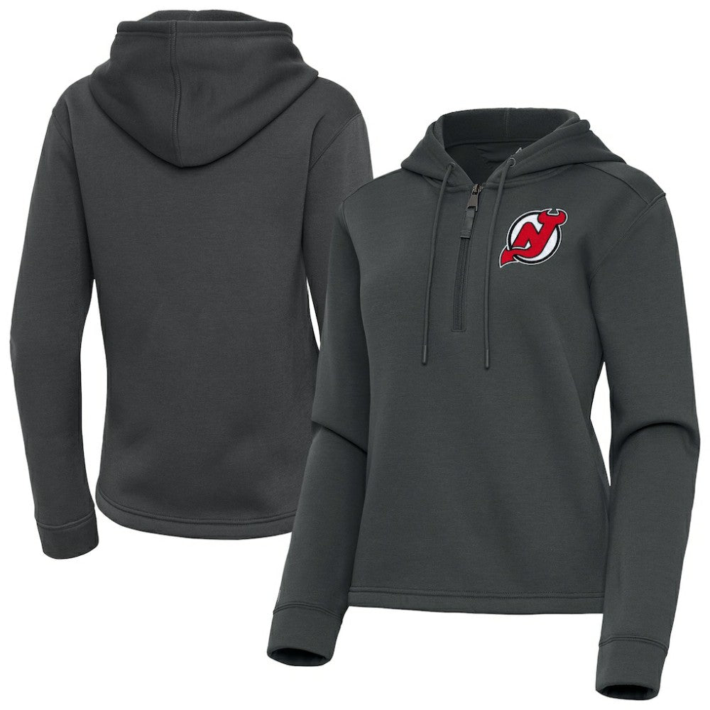 New Jersey Devils - Antigua Women's Contemporary Quarter-Zip Hoodie Pewter